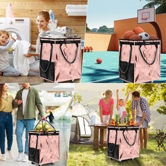 (Medium, Rose Gold) Reusable Grocery Bag on 4 Wheels, Foldable Rolling Tote C…