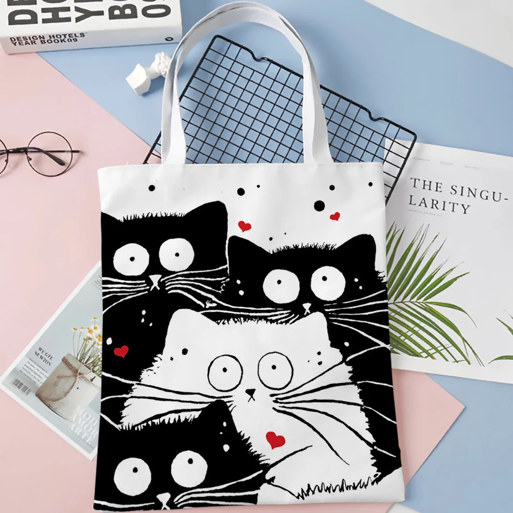 Cute Cat Shopping Grocery Reusable School Girl Gift Andeiltech Tote Bag for Wome
