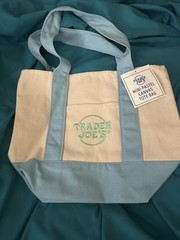 Trader Joe’s Mini Canvas Tote Foldable Colorblock Beige & Light Blue Small