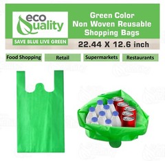 Non Woven T-Shirt Shopping Grocery Bags Green Reusable Large USA MADE 600pcs