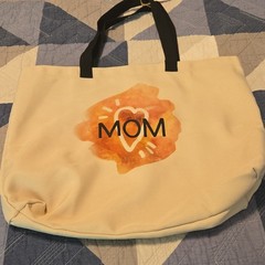 Cricut Polyester Reusable Tote Bag MOM Graphic Beige Black Handles