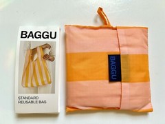 NEW! Baggu STANDARD BAG in “Tangerine Wide Stripe” Recyc. Nylon SOLD OUT + RARE