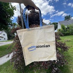 Amazon Swag Canvas Logo Tote Bag Beige/Blue Mom Shopping Bag