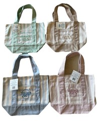 Set of 4! Trader Joe’s Canvas MINI Tote Bags PASTEL STRIPE Blue Green Pink Beige