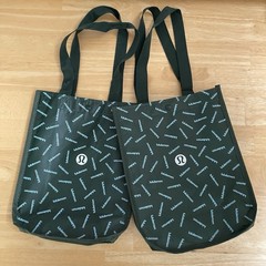 2 Lot Lululemon Reusable Tote Shopping Bags Small 12 x 9 Snap Closure Green