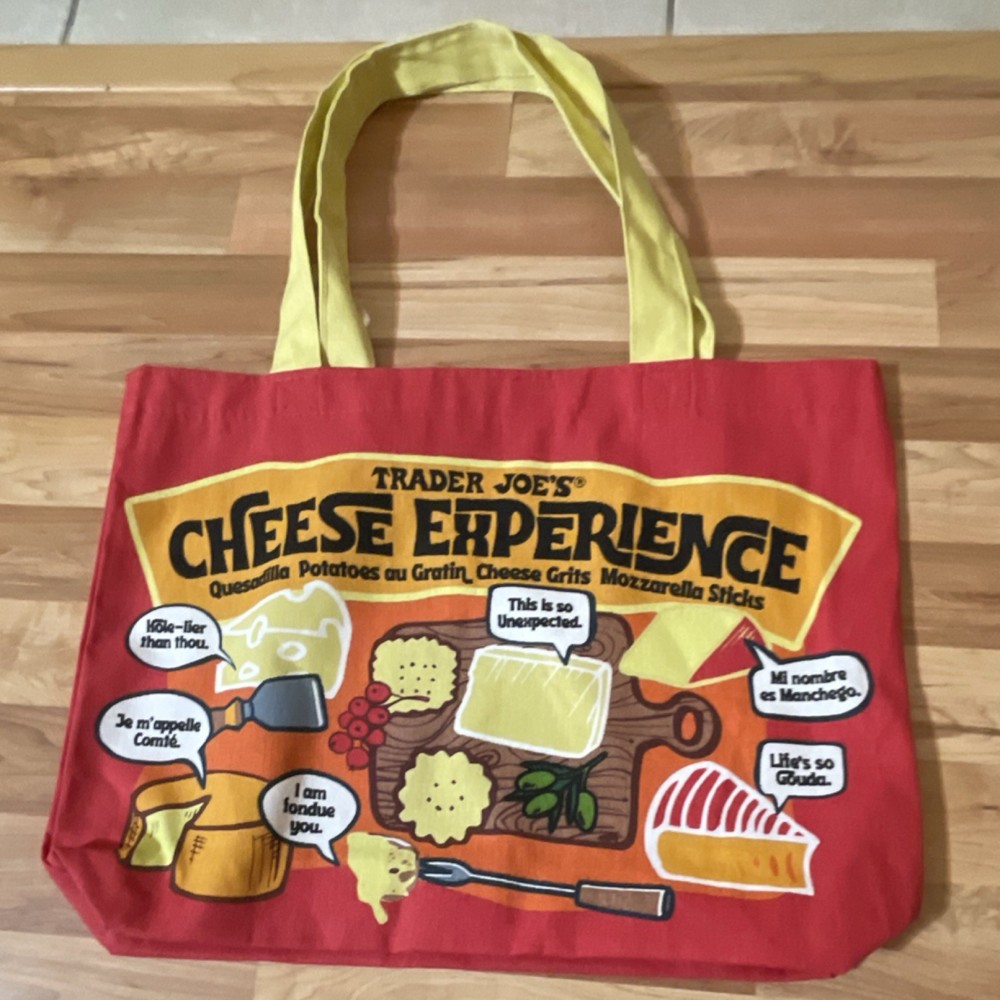 Trader Joe’s Cheese Experience Foldable Canvas Pop Art Shopping Bag Red Yellow