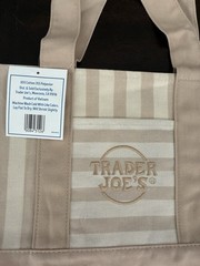 TRADER JOES SET OF 4 MINI CANVAS STRIPED TOTE BAGS LIGHT GREEN, PINK, BLUE & TAN