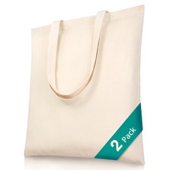100% Cotton Canvas Tote Bags 2-Pack, 15x16in – Blank, Reusable, Long Handles