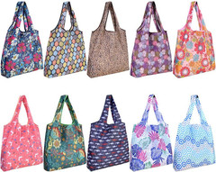 Reusable Grocery Shopping Bags 10 Pack, Foldable Tote Bags with Attached Pouch