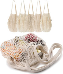 5 Pack Cotton String Shopping Bags Reusable Washable Grocery Mesh Bags Organizer