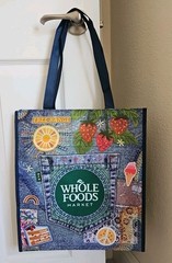 NEW Whole Foods reusable Shopping Bag Denim Embroidery Boho Jean Print Washable