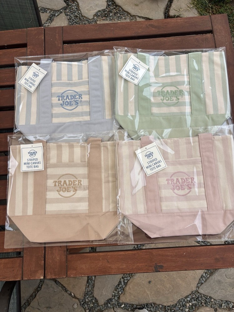 Trader Joe’s Small Striped Canvas Mini Tote Bag 13 in L x 6 in W x 10 in H