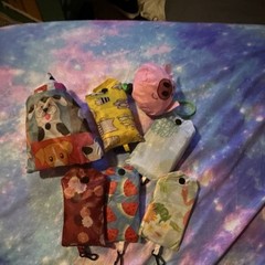 Foldable Reusable Shopping Bags w/ Drawstring Pouches Small 14x14x14 Lot of 6
