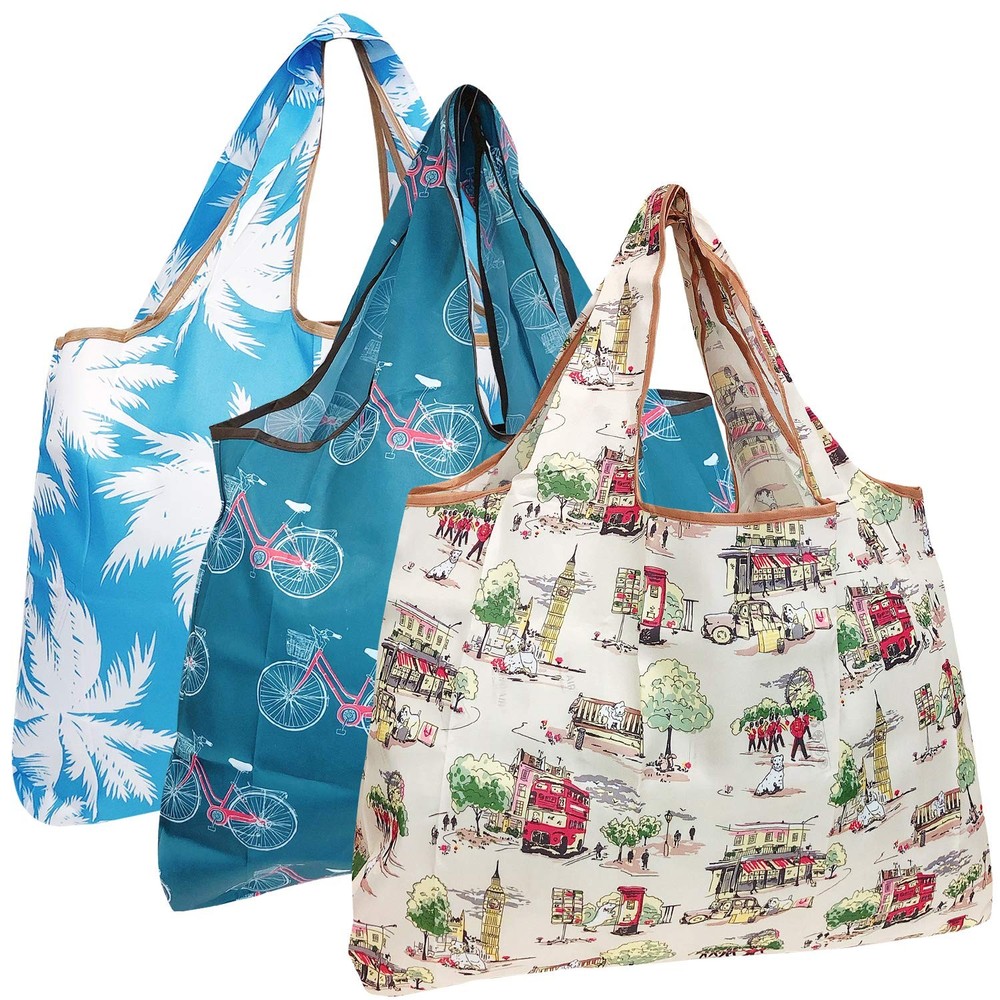 Wrapables Eco-Friendly Large Nylon Reusable Shopping Bags (Set of 3), Going P…