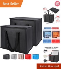 Durable Insulated Grocery Bags – 30L Black Tote Set for Travel and Deliveries