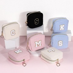 Playexen Small Initial Makeup Bag, Pink Corduroy Personalized Letter C