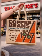 TRADER JOE’S COFFEE BEANS Pasadena Burlap Jute Tote Reusable Shopping Bag NEW
