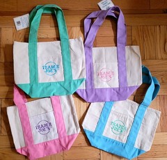 Trader Joes Pastel Mini Canvas Totes Collection, Lavender Canvas Tote, Set of 5