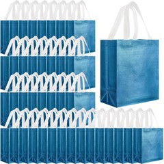 80 PCS Lake Blue Reusable Glossy Grocery Tote Gift Bags Handles 10x8x4.7 Inch