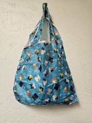 Reusable Blue/Cat Theme Grocery Shopping Bags Foldable Large Cute Groceries Bags