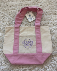 Trader Joe’s Mini Pastel Canvas Tote Reusable Bag Colorblock Beige/Pink 13x11x6