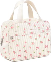 Chicarries Small Makeup Bag for Purse Cute Corduroy Cosmetic Flower bow pink