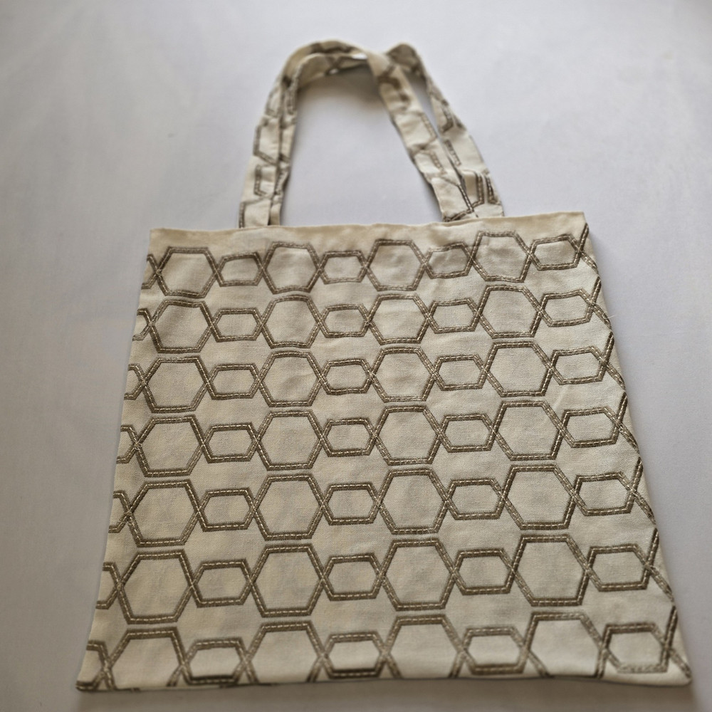 Geometric Pattern Fabric Reusable Tote Shopping Bag Beige 14 x 18 in