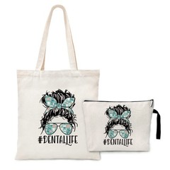 ZHANTUONE Dental Life Funny Canvas Cosmetic Bag and Tote 15 x 16 inches, D