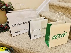 Lot American Eagle AE Aerie Reusable Shopping Tote Bag Carry 2021 Christmas- EUC