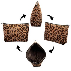 AGBIADD Leopard Print Makeup Bags, 3 Pieces, Large Capacity, Soft, Brown