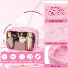 Estedro Clear Makeup Bag Cute Travel Pink Bow Cosmetic for Women