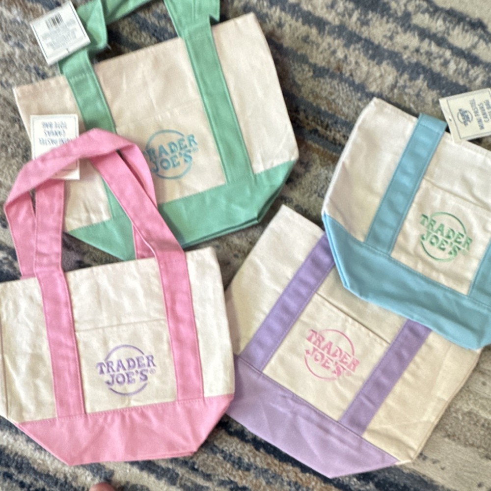 Trader Joe’s Canvas Colorblock Mini Tote Reusable Shopping Bags Set of 4