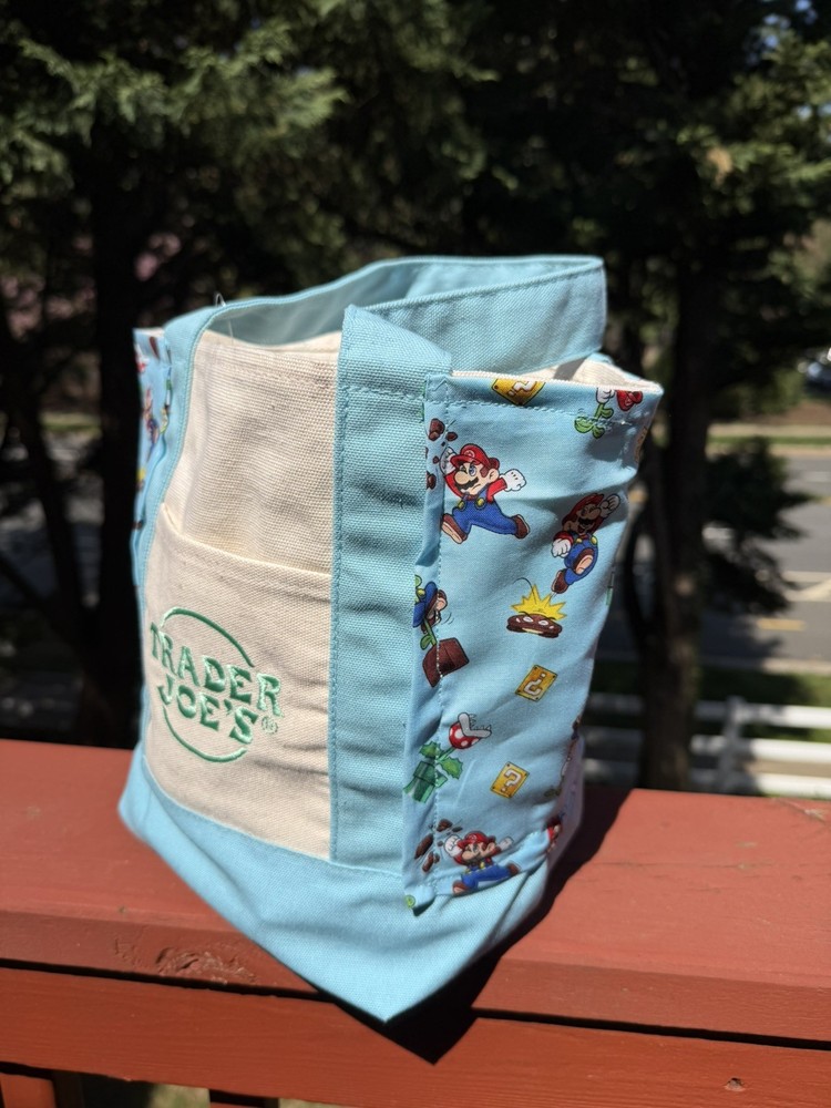 Custom Super Mario Bros Trader Joe’s Mini Canvas Tote, Blue, Spring 26’ Handmade