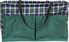 Multi-purpose grocery tote bag with waterproof vinyl lining and plaid pattern