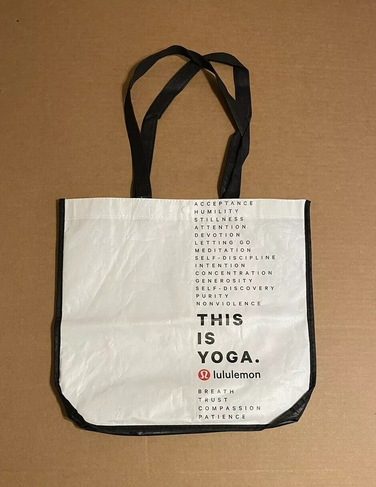 Lululemon Large Reusable Shopping Tote Bag 15.5″ x 14″ White/Black Manifesto