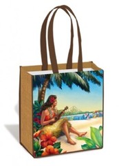 Hawaiian Eco Tote Shopping Bags Island Vintage Hula Girl Ukulele Farms Market N