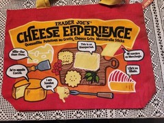 NEW TRADER JOES Canvas Reusable Shopping Tote Bag “Cheese” Red Yellow Market
