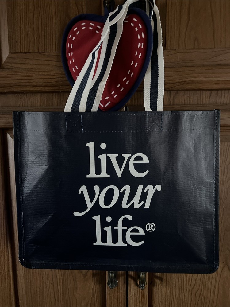 AMERICAN EAGLE Reusable Shopping Bag Dark Blue ‘”Live Your Life”’ MEDIUM Size
