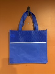 5 Pack Dark-Blue Patterned Reusable Tote/Grocery/Hand Bag W/Front Pouch 13×15”