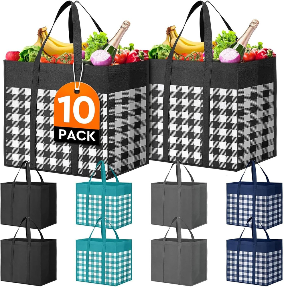 Reusable Grocery Shopping Bags 10 Pack Large Foldable Tote Bags Bulk