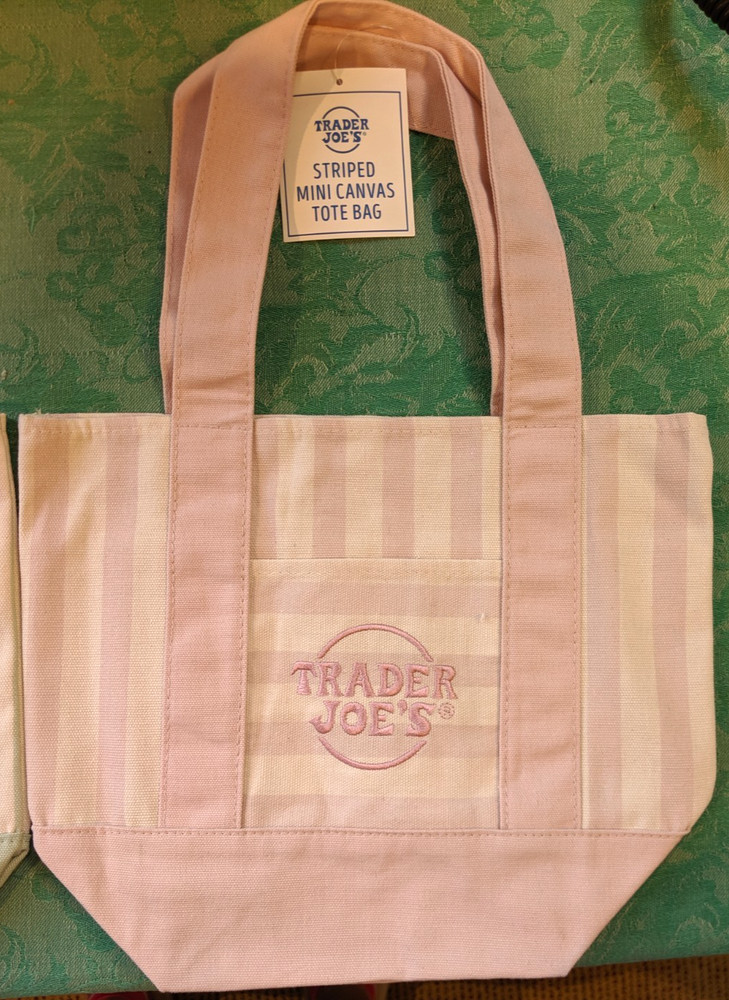 Trader Joe’s Mini Pastel Stripe Canvas Tote Bag pale pink