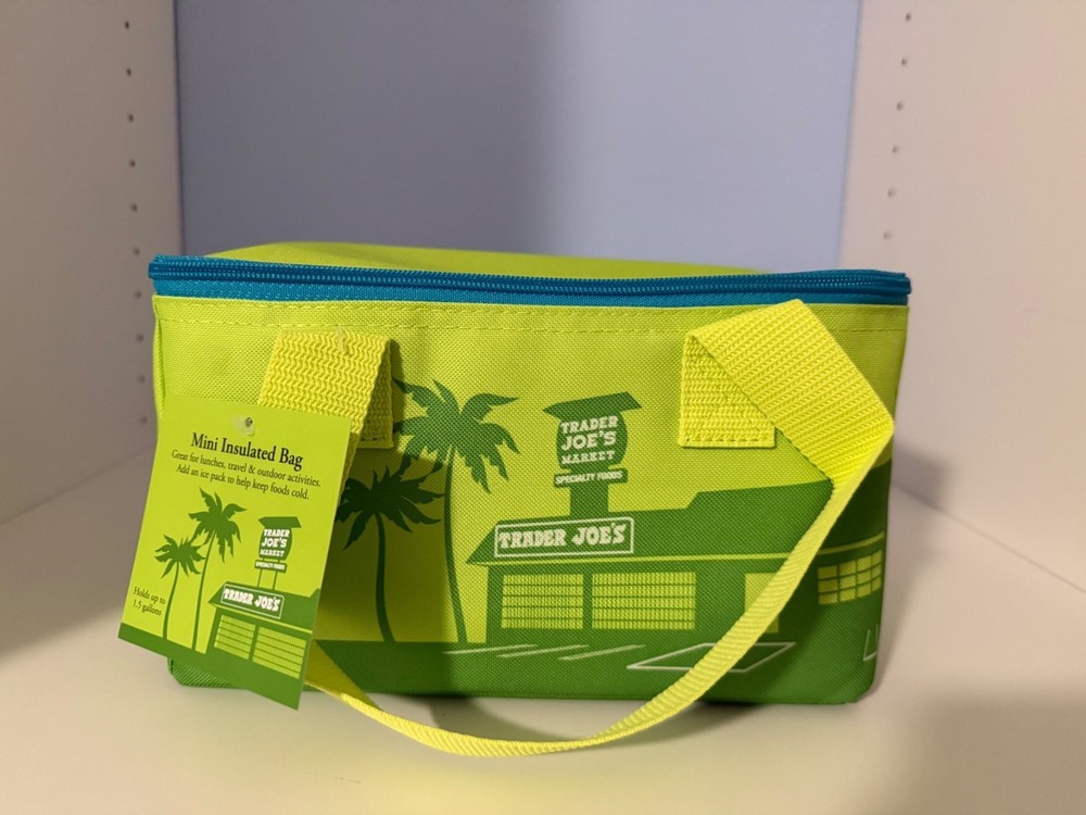 Trader Joe’s Summer Collection Mini Insulated Tote eco Bag Lime green Palm Limit