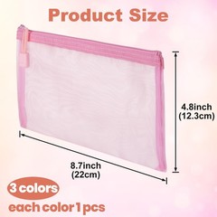 BEIQIYA 3pcs Mini Mesh Makeup Bags, Small Zipper 3pcs-Orange & Pink & Blue