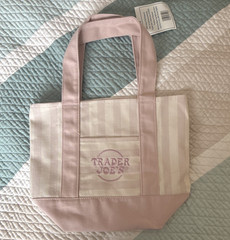Trader Joe’s Canvas Striped Tote Bag Pink/Beige Authentic New
