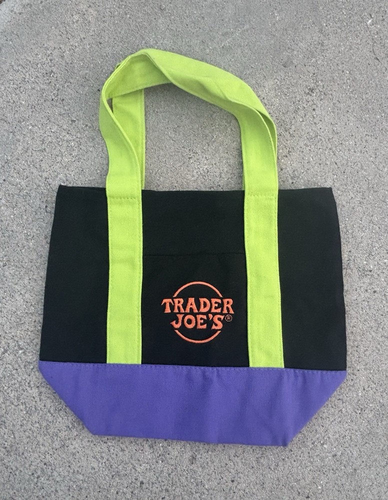 Trader Joe’s Black Green Purple Canvas Foldable Reusable Shopping Bag Solid