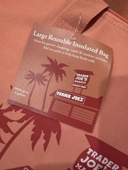 Trader Joe’s Peach & Dusty Blue insulated reusable cooler zipper Tote bag