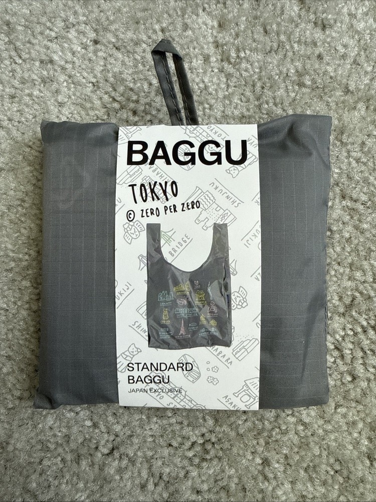 BAGGU Tokyo Map Standard Reusable Shopping Bag Gray Nylon Japan Exclusive
