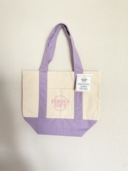 Trader Joe’s Canvas Foldable Mini Tote Bag Beige With Purple Handles
