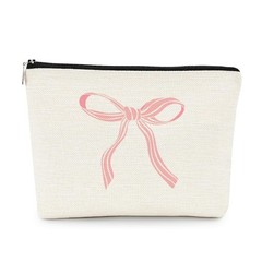 EXUQO Coquette Pink Bow Preppy Small Makeup Bag,Trendy Teen Girls pinkbow-E