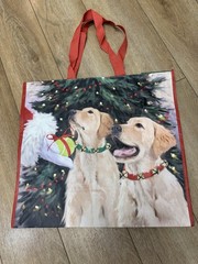 NEW CHRISTMAS Tote Bag 20″ X 18″ X 8″ SANTA TENNIS BALL to GOLDEN RETRIEVERS
